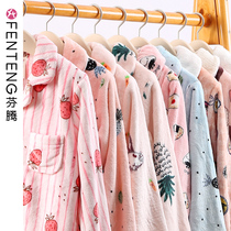 Fenten pajamas female padded flannel autumn and winter long sleeves sweet girl plus velvet warm coral velvet home clothing set