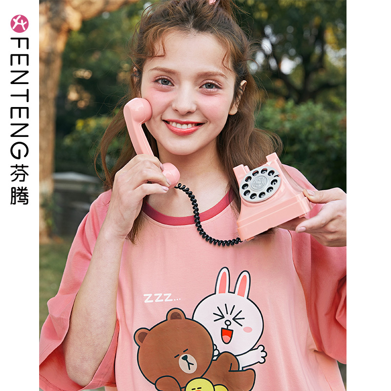 Fanteng summer happy little hamster nightdress girl cute and sweet student girl cotton can be worn outside home service pajamas
