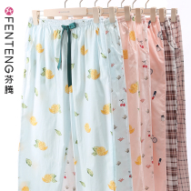 Fenteng pajama pants womens trousers cotton loose spring and autumn summer thin air conditioning room Large size woven cotton Womens Home pants