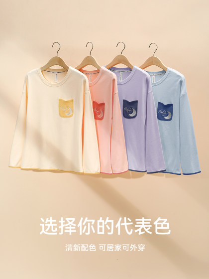 芬腾春秋季长袖睡衣女款纯棉套头宽松大码女士春季全棉家居服套装