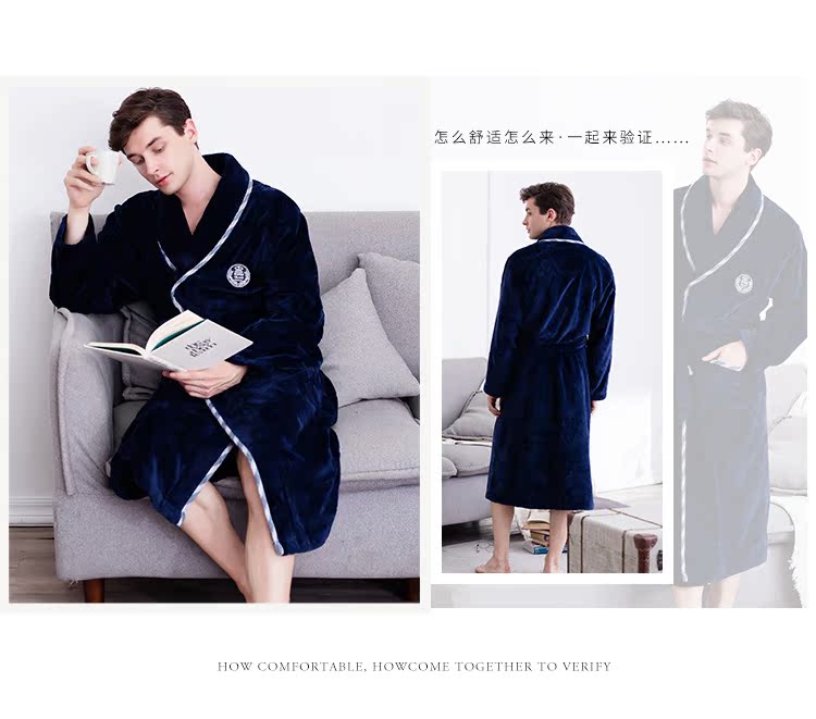 Fen Teng mùa thu và mùa đông mới san hô nhung áo choàng nam dịch vụ nhà để giữ ấm trong đoạn dài flannel áo choàng tắm màu rắn áo choàng tắm áo ngủ trẻ em