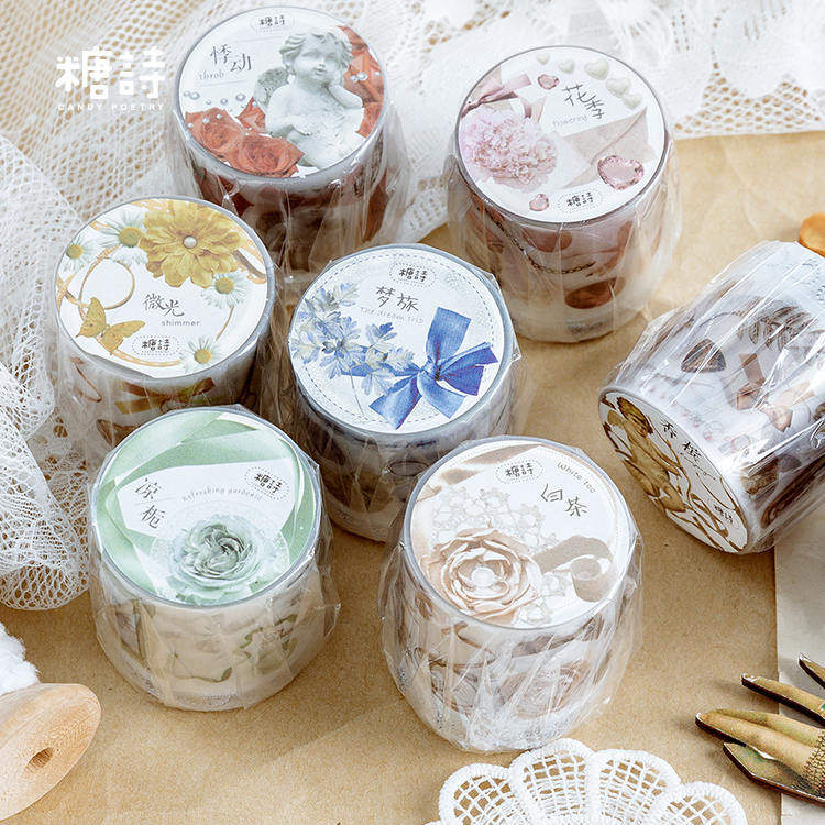 Sugar poetry Lady's secret series Matte PET white ink tape Literary retro hand account decorative flower sticker