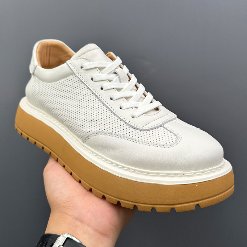 Summer Forrest Gump Shoes Men's Genuine Leather Casual Clogs Mesh Hollow Breathable White Shoes Handmade Leather Shoes Low-Top Shoes