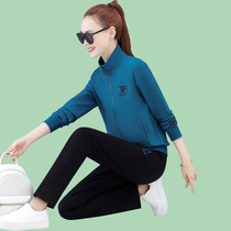 Spring and autumn New Fashion stand collar two-piece set free comfort sportswear casual suit casual suit running fitness clothes womens clothing