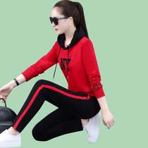 Spring and autumn New Fashion running fitness hooded jumper two-piece slim casual sportswear suit suit womens
