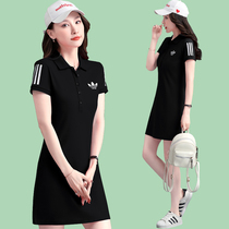 Summer new casual ladies large size skirt long short sleeve polo collar sports style dress thin and breathable