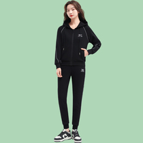 Spring and autumn new hooded pocket two-piece slim sweatsuit casual womens suit fashion free womens suit