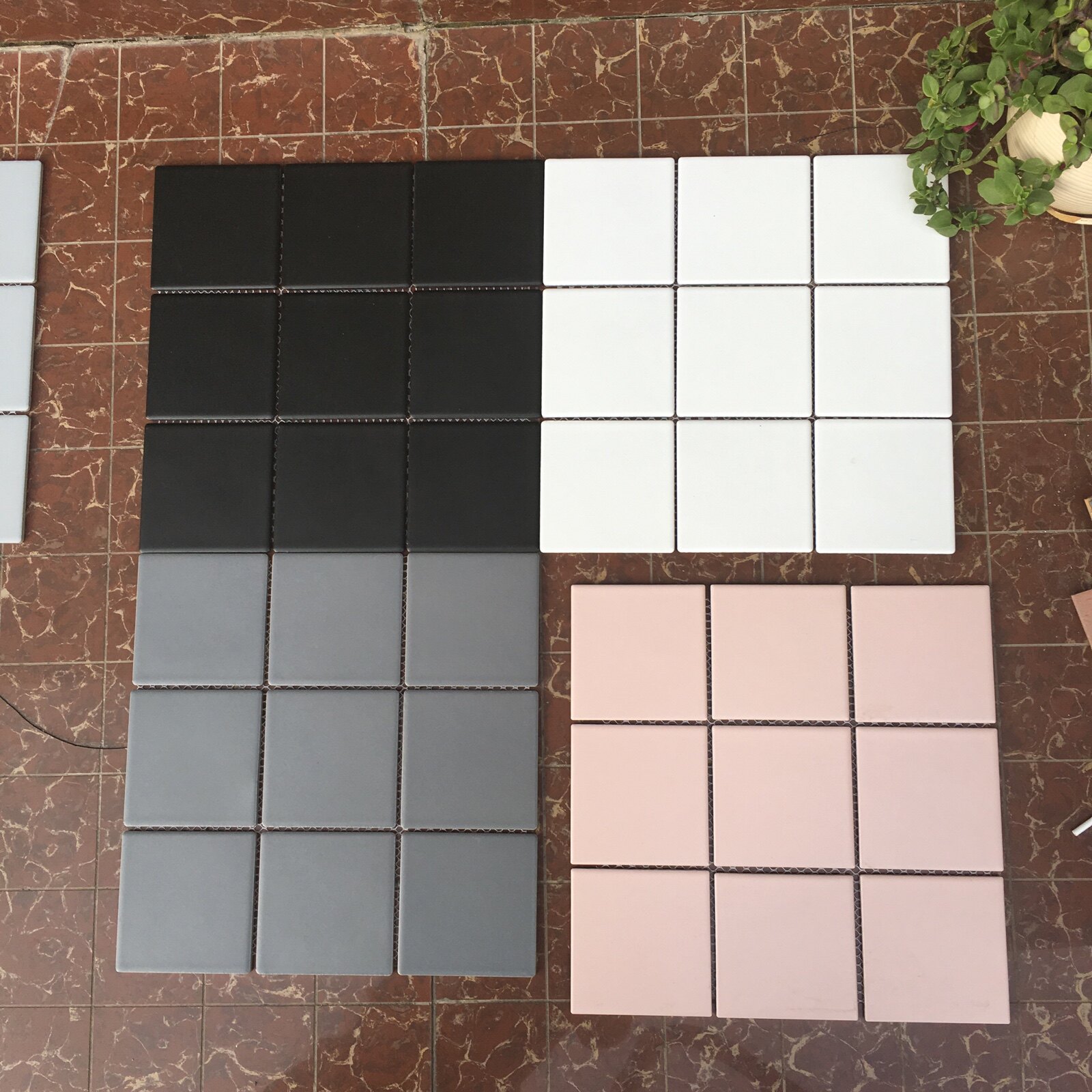 Nordic Style Black & White Pure Color Nine Palace Gnet Patch Tiles 300 Dining Room Kitchen Bathroom Glazed Surface Ceramic Mosaic