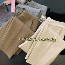Spot giant giant Lean Thickened Knit High Waist Display Leg Long Micro Tapered Casual Turnip Pants Women New Wool