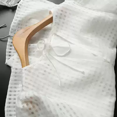 (5 fold) DA Brand Sense organza White small check loose top A solid color dress women