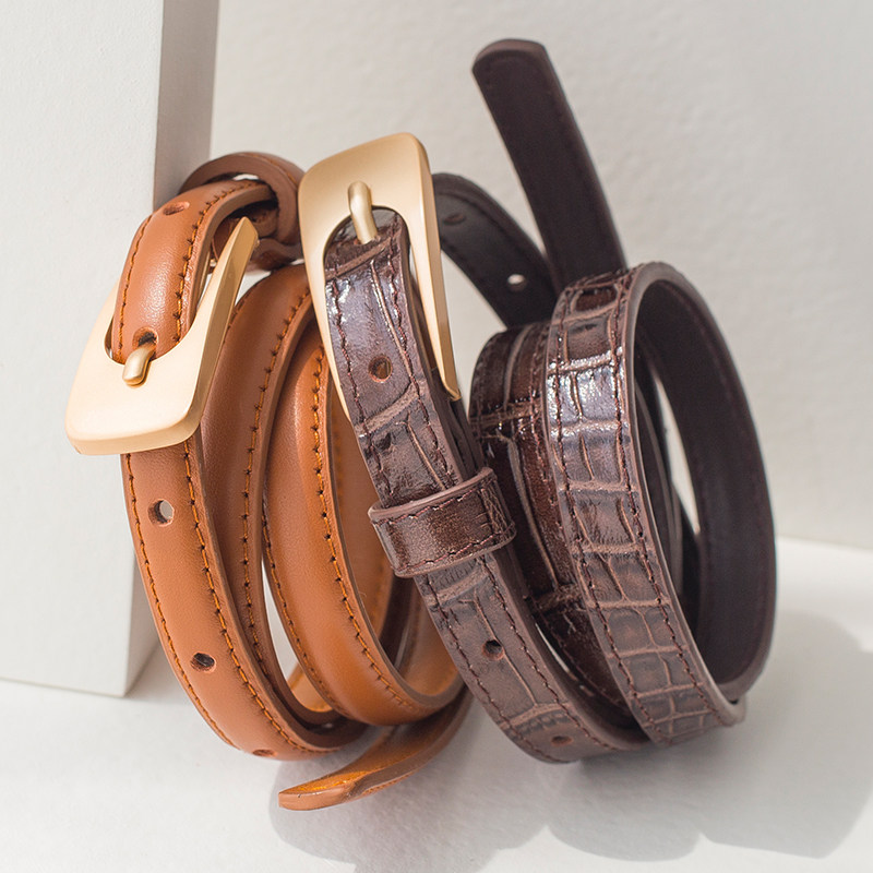 Heavy list recommended good quality leather alloy crocodile texture all-match solid color belt thin belt girdle female