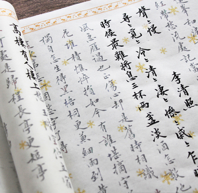 Beautiful Song words drawn red long volume 14 poems twice thickened rice paper Brush Small Kai Running script Copy Copybook