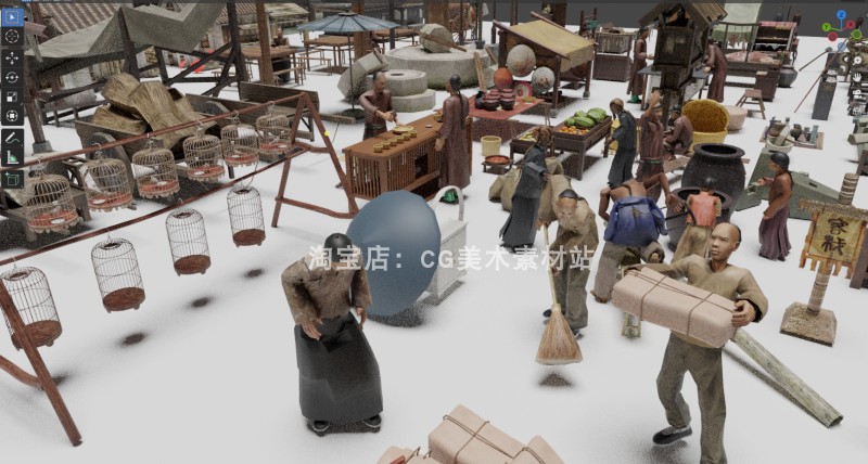 图片[4]-Blender古代集市摆摊推车古建客栈板凳马车人物摊贩3D模型素材-cg男孩