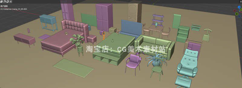 Blender资产室内家具家电床桌凳柜沙发洗衣机电视空调电器3D模型-cg男孩