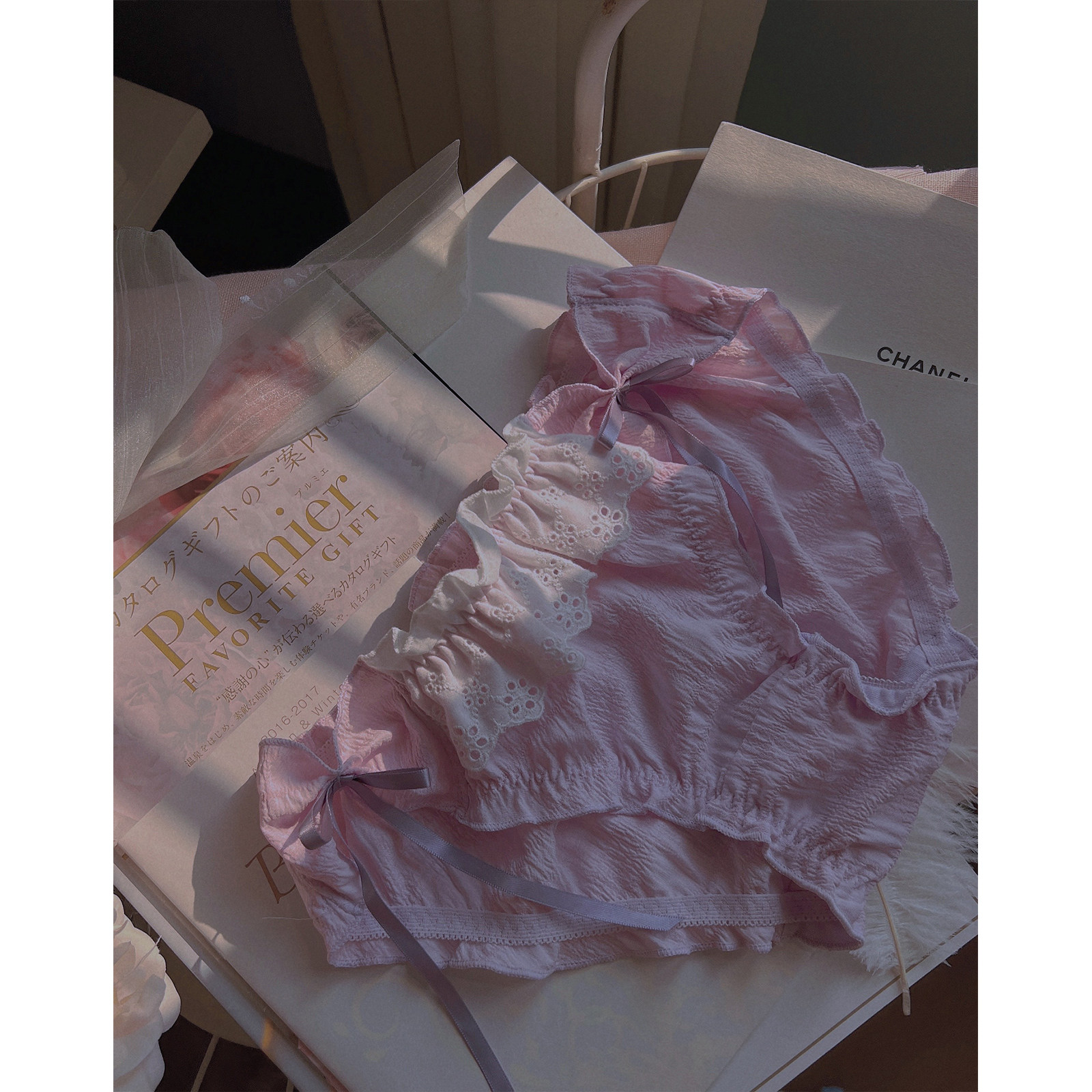 Japanese Lolita Ribbon Bow Cotton Lace Bubble Cotton Lolita Girl Underwear Sweet Student Cotton File