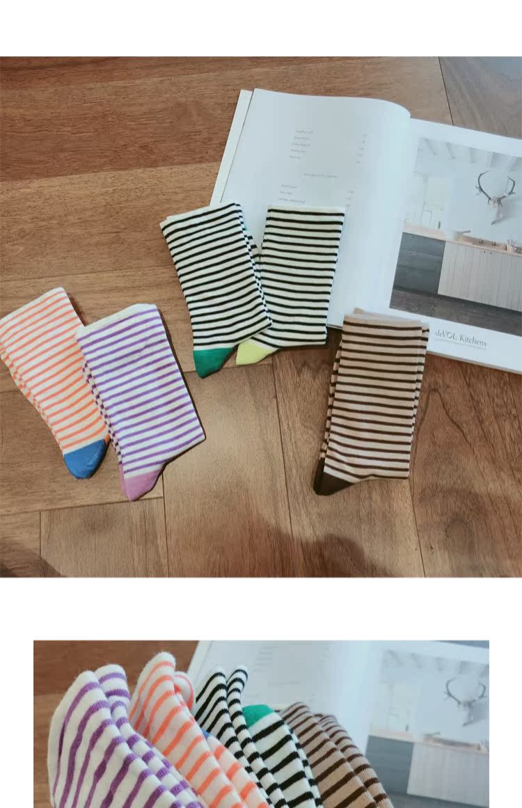 Vớ sọc rộng đầy màu sắc cho phụ nữ mùa thu và mùa đông vớ cotton Thiếu niên PS29 vớ dài