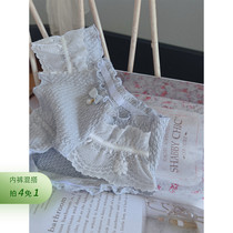 Day New Fresh And Well-behaved Pleated Lace Floral Lace Puff Pure Cotton Girl Pants Mid Low Waist Sweet Pearl Triangle Pants