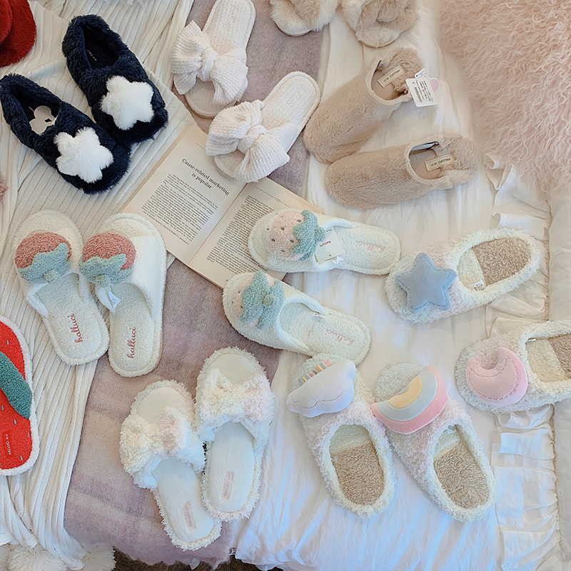 Peach honey slippers women's fluff soft and comfortable home shoes ins Japanese sweet autumn and winter indoor and outdoor wear