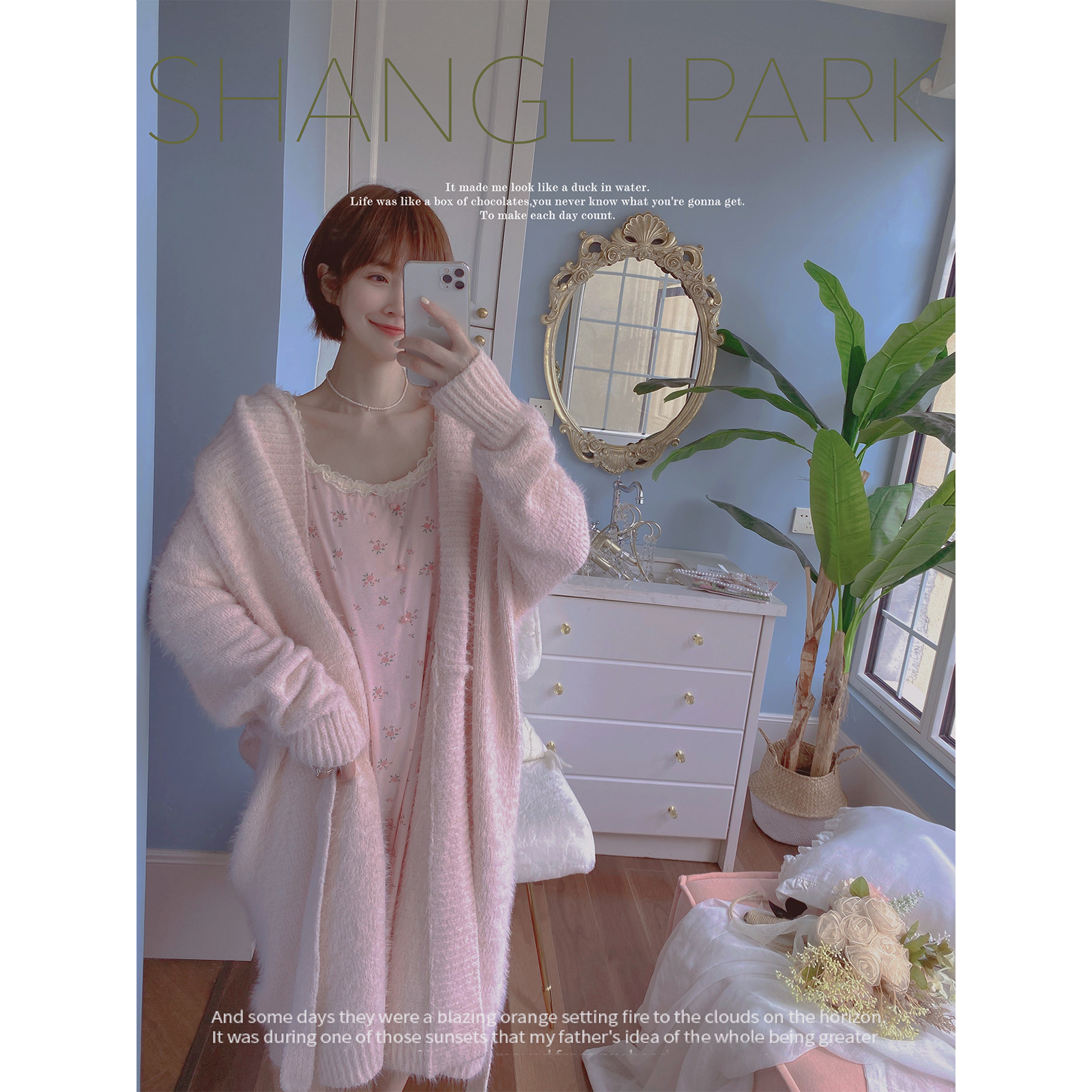 Domestic sweets autumn winter soft dressing robe woman medium-long edition pure colored sweater long sleeve warm bathrobe imitates sable fur home suit