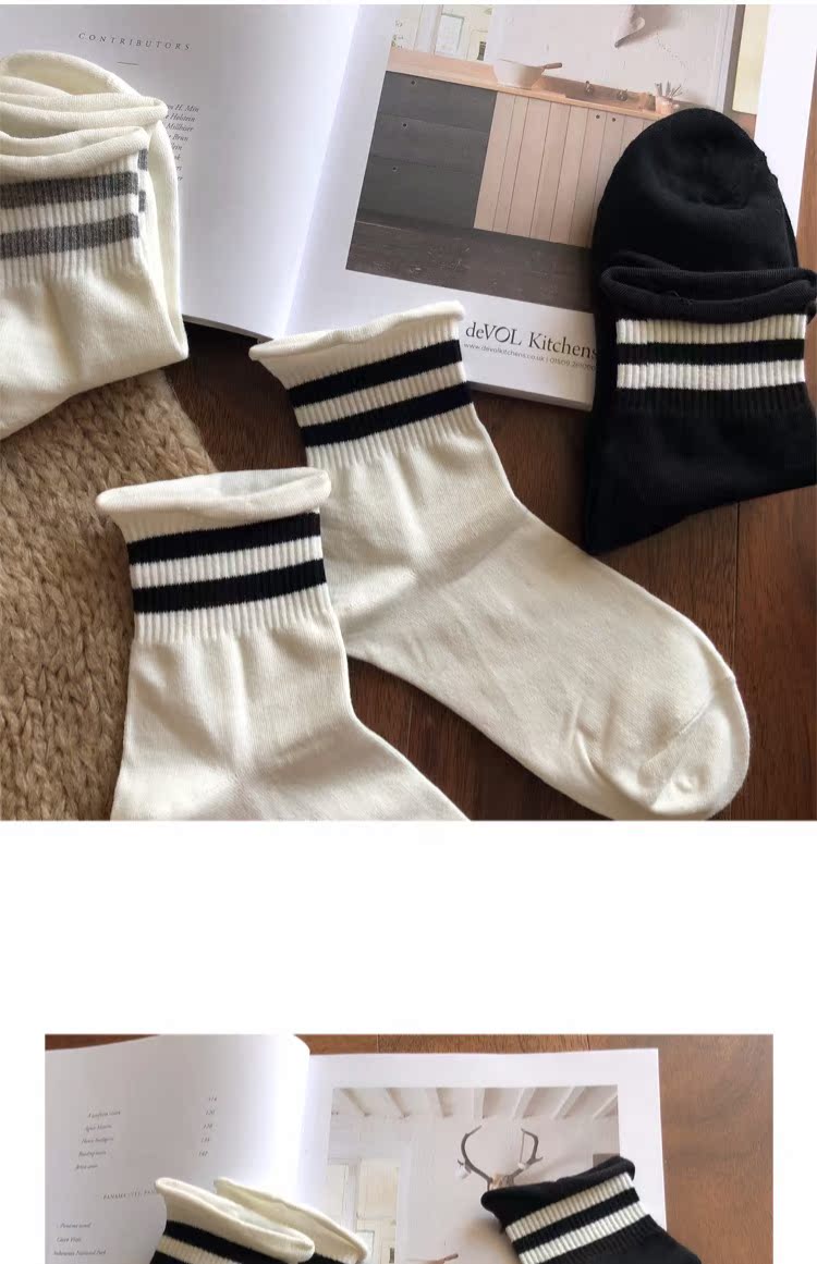 Hải quân gió hai thanh uốn cong màu rắn hoang dã vớ cotton cô gái vớ PS33 vớ da