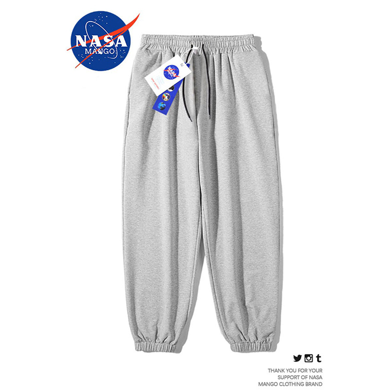 Nasa Pants for Men and Women, Autumn and Winter Trendy Brand Versatile Jogger Pants, Gray Sweatpants, Loose Fit, Couple Style, Men's Fleece-Lined Sweatpants