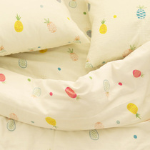 Double layer yarn pure cotton hand-painted pineapple set for kindergarten dormitory bed sheet pillowcase bed bamboo hat type without fluorescent agent