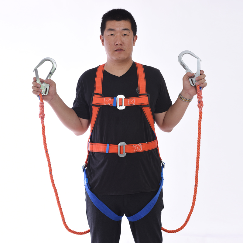 Buffer European seat belt Full body five-point aerial work safety rope Outdoor construction safety rope with double hook