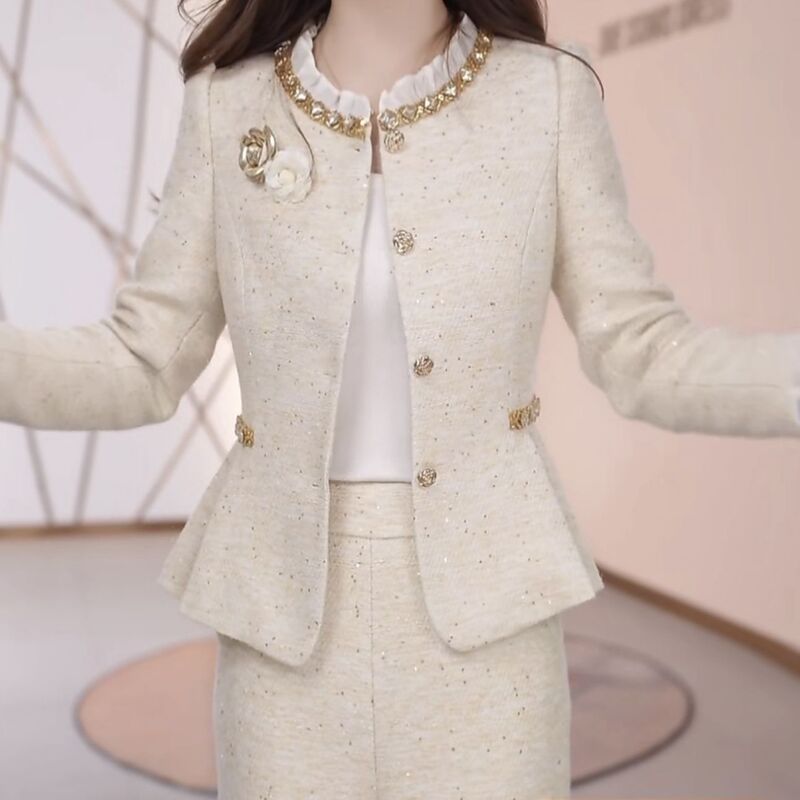 High-End Fine-Woven Elegant and Sweet Style Top and Pants Set, 2026 Spring New Model, Tummy-Concealing Stylish Two-Piece Set High-End Fine-Woven Elegant and Sweet Style Top and Pants Set, 2026 Spring New Model, Tummy-Concealing Stylish Two-Piece Set