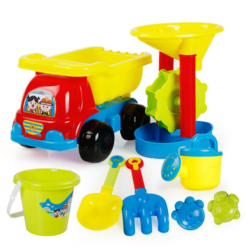 Children's beach toy car set cassia seed play sand tool bucket baby digging sand shovel large hourglass toy