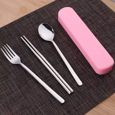 Student-portable set with cutlery set 304 stainless steel spoon Fork chopsticks box for food contact