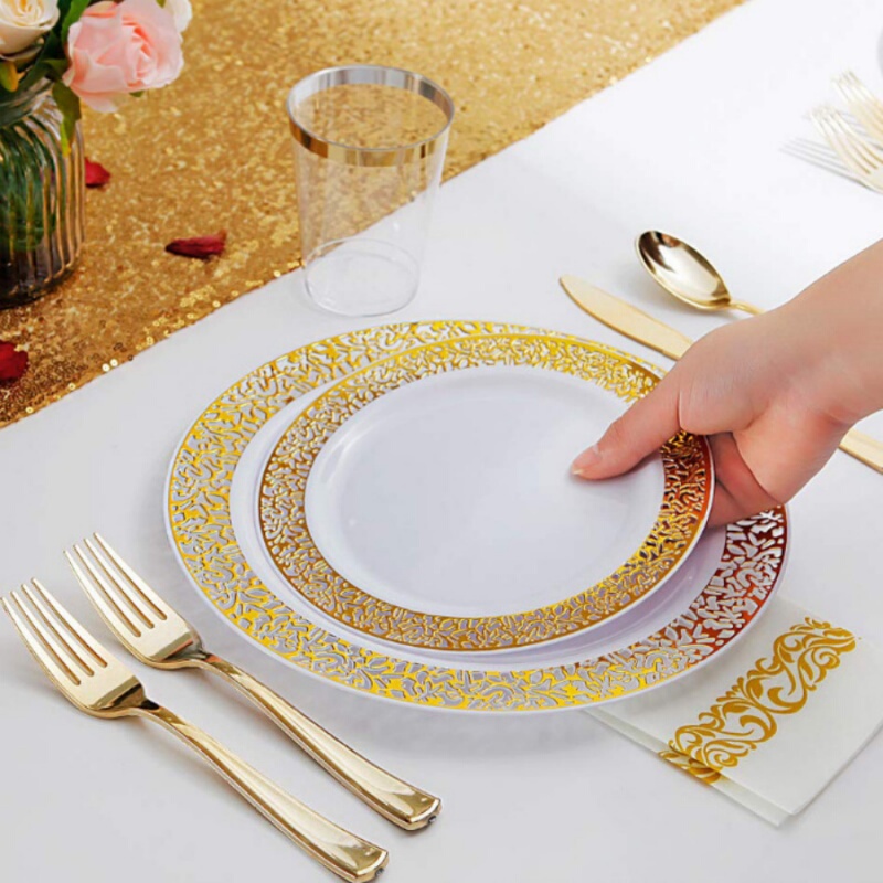Disposable Plastic Western-Style Dinner Plates and Tableware Set, European and Korean High-End Household Dinner Plates for Parties, Japanese Food, Picnics, Sashimi
