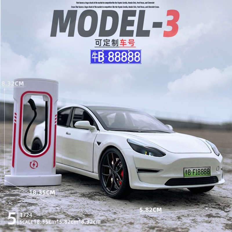 1/24 Tesla Model3/Y/S/X Alloy Car Model Sound and Light Pull Back Shock Absorber Toy Gift Ornaments