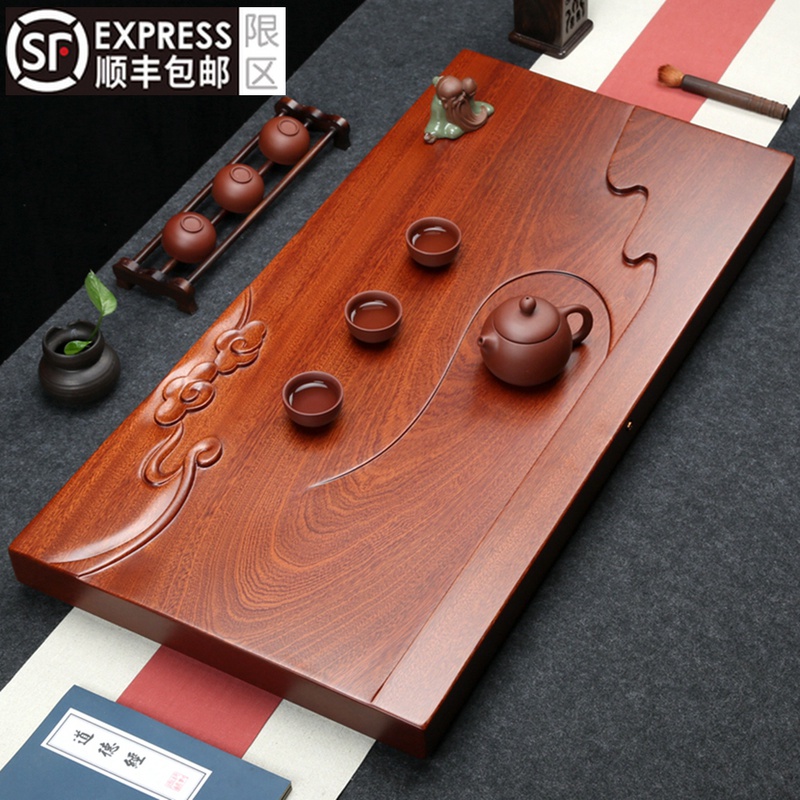 Whole piece rosewood tea tray solid wood tea table simple rectangular mahogany home tea sea large drainage kung fu tea set