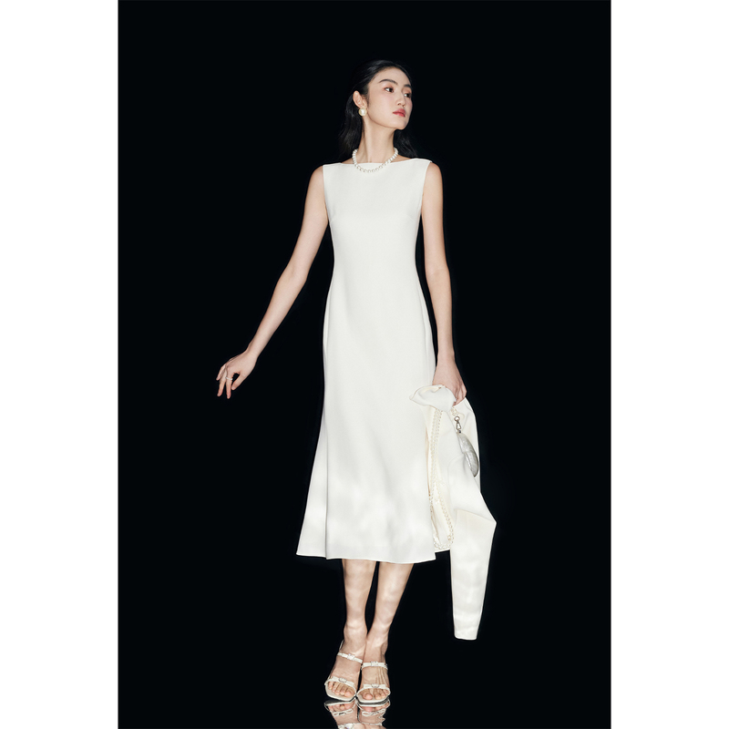 Mandyzhang White High-End Heavy Acetate Off-Shoulder Sleeveless Dress Women's Summer Elegant Fishtail Formal Dress Mandyzhang White High-End Heavy Acetate Off-Shoulder Sleeveless Dress Women's Summer Elegant Fishtail Formal Dress