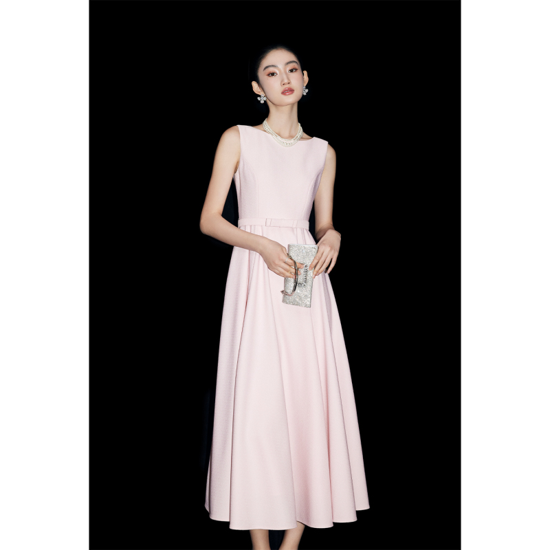[Same Style as Lin Yun] Mandyzhang Elegant Ladylike Bow Sleeveless Dress Women's Summer Pink Formal Dress