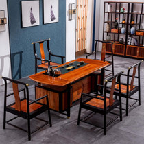 New Chinese solid wood tea table and chairs combined office table and chairs for guest tea table office tea table Tangwood Golden Flower Pear