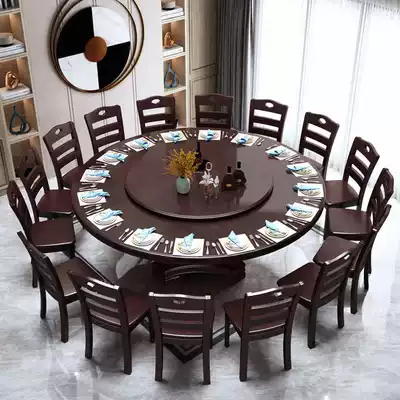 Full solid wood dining table with turntable round dining table Large round table 8 people 10 people with economical dining table and chair combination