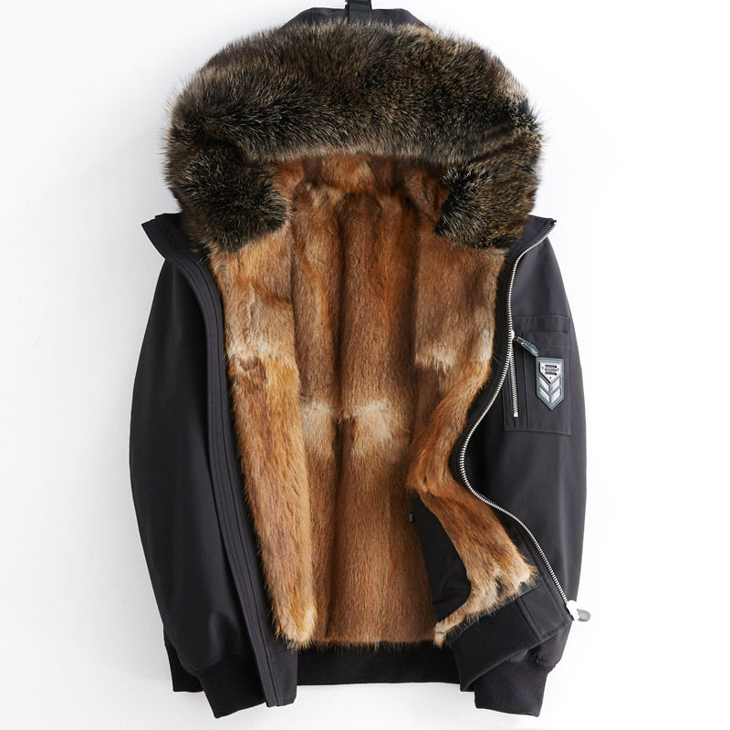 The short section overcomes the 2020 winter style men's new hining leather grass green root mink liner winter casual boomer jacket