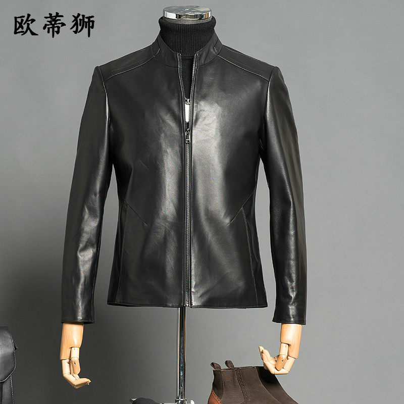 2021 new Haining leather leather men's motorcycle first layer sheepskin jacket slim Korean version handsome thin coat