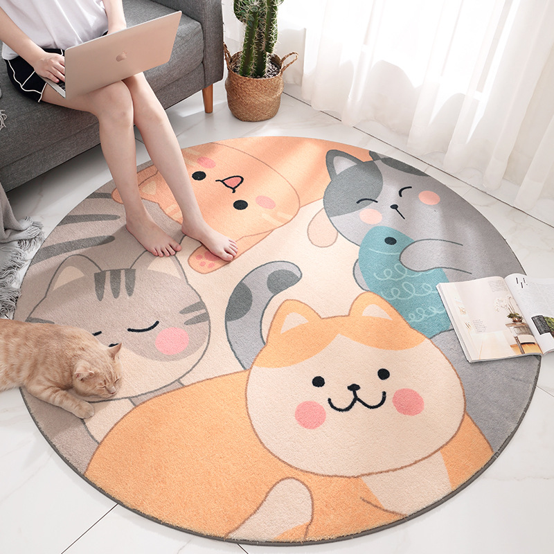 Round lamb velvet home living room floor mat carpet home cartoon children crawling mat bedroom non-slip bedside blanket