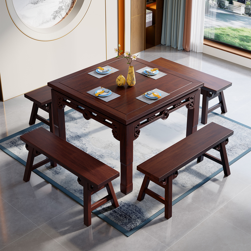 Eight Immortals Table, Square Solid Wood Dining Table, Chinese Antique-Style Carved Square Table, Living Room, Home, Restaurant, Chess and Card Table
