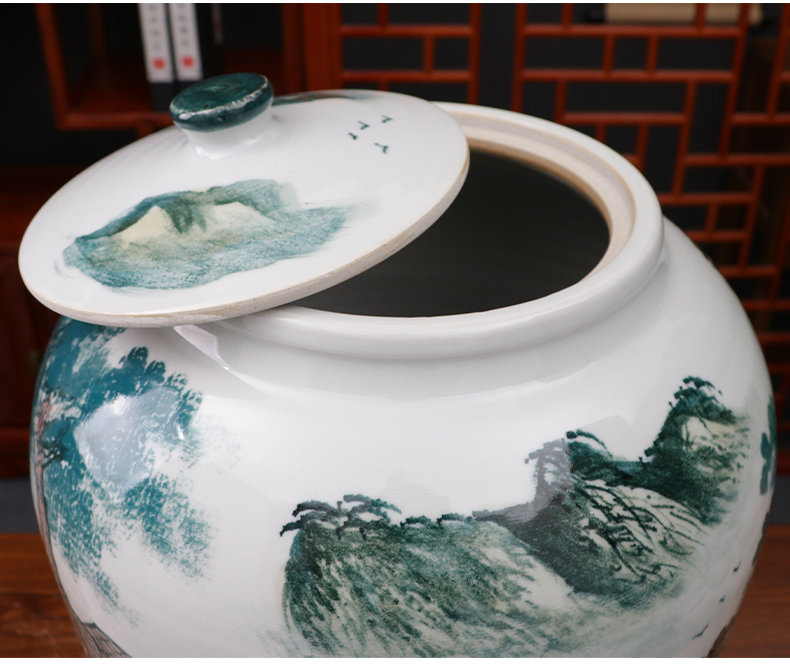 Jingdezhen ceramic barrel with cover ricer box tank cylinder 50 kg insect - resistant seal storage tank