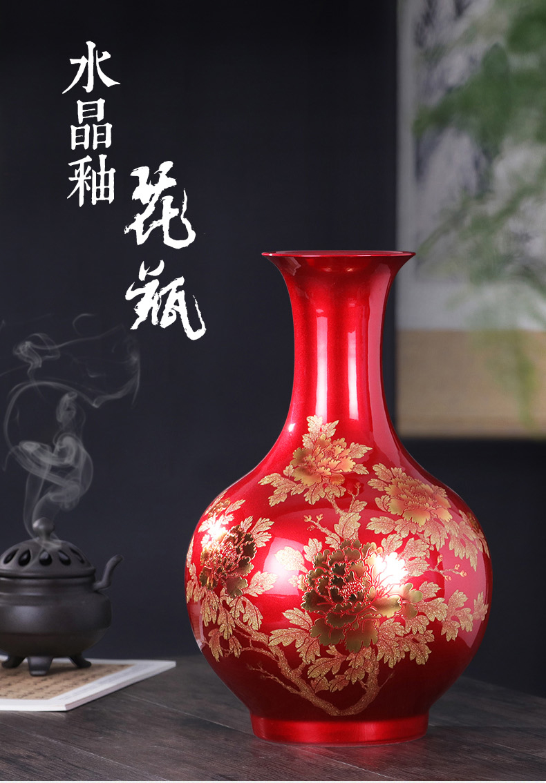 Jingdezhen ceramics vase furnishing articles China red flower arranging the sitting room of Chinese style household decorations arts and crafts porcelain