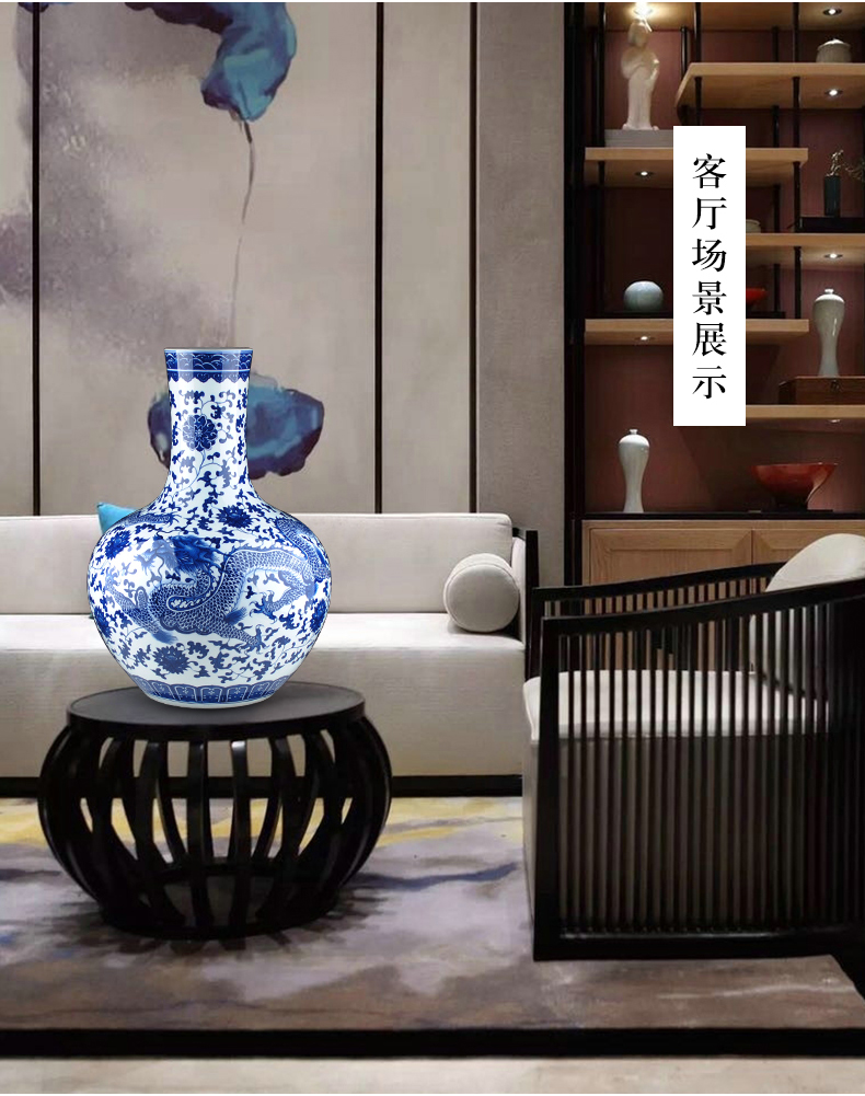 Jingdezhen ceramic furnishing articles hand - made under the ground of blue and white porcelain vase porcelain glaze color longteng design home decoration