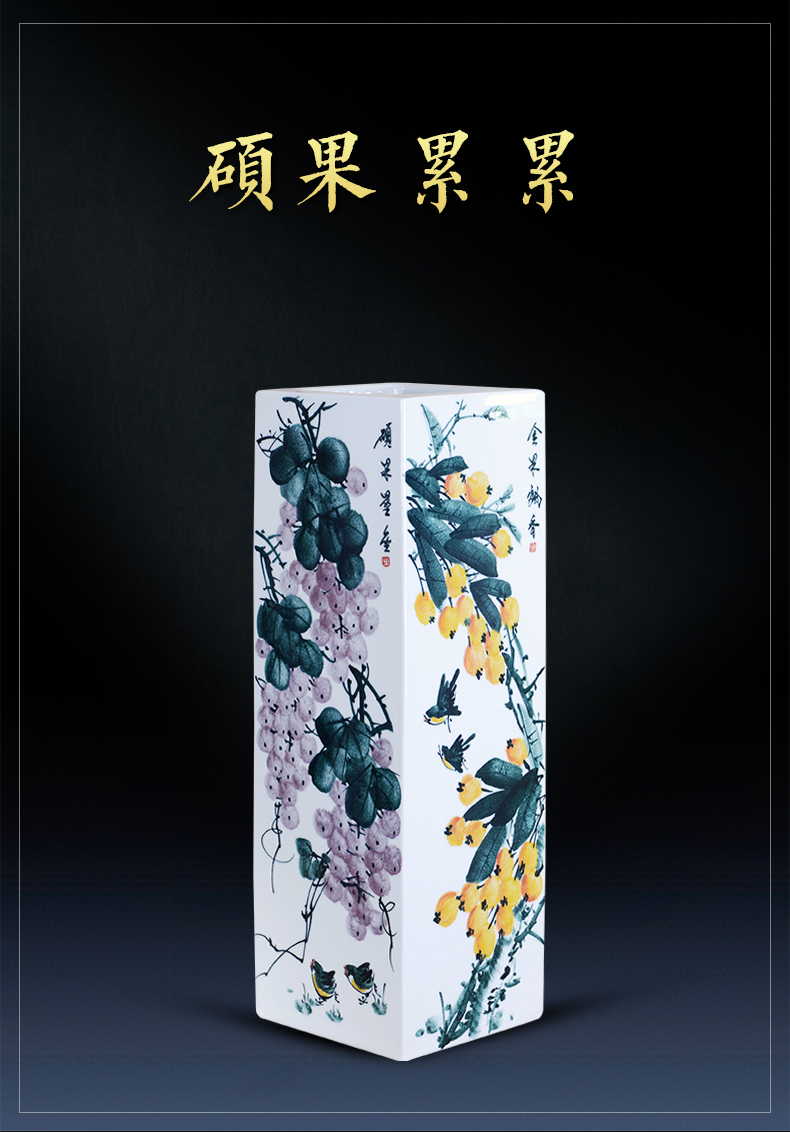 Jingdezhen ceramic vase furnishing articles famous fruits hand - drawn square of large vases, Chinese style household decoration