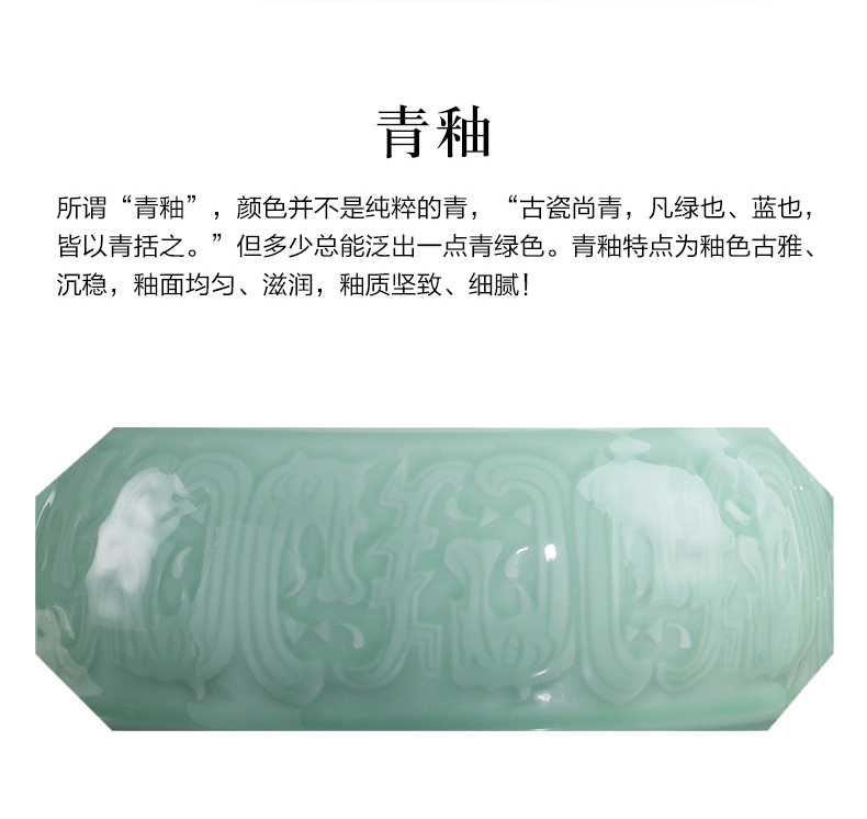 Jingdezhen ceramic vase furnishing articles manually reliefs green glaze vase ears flower implement new Chinese zen home decoration