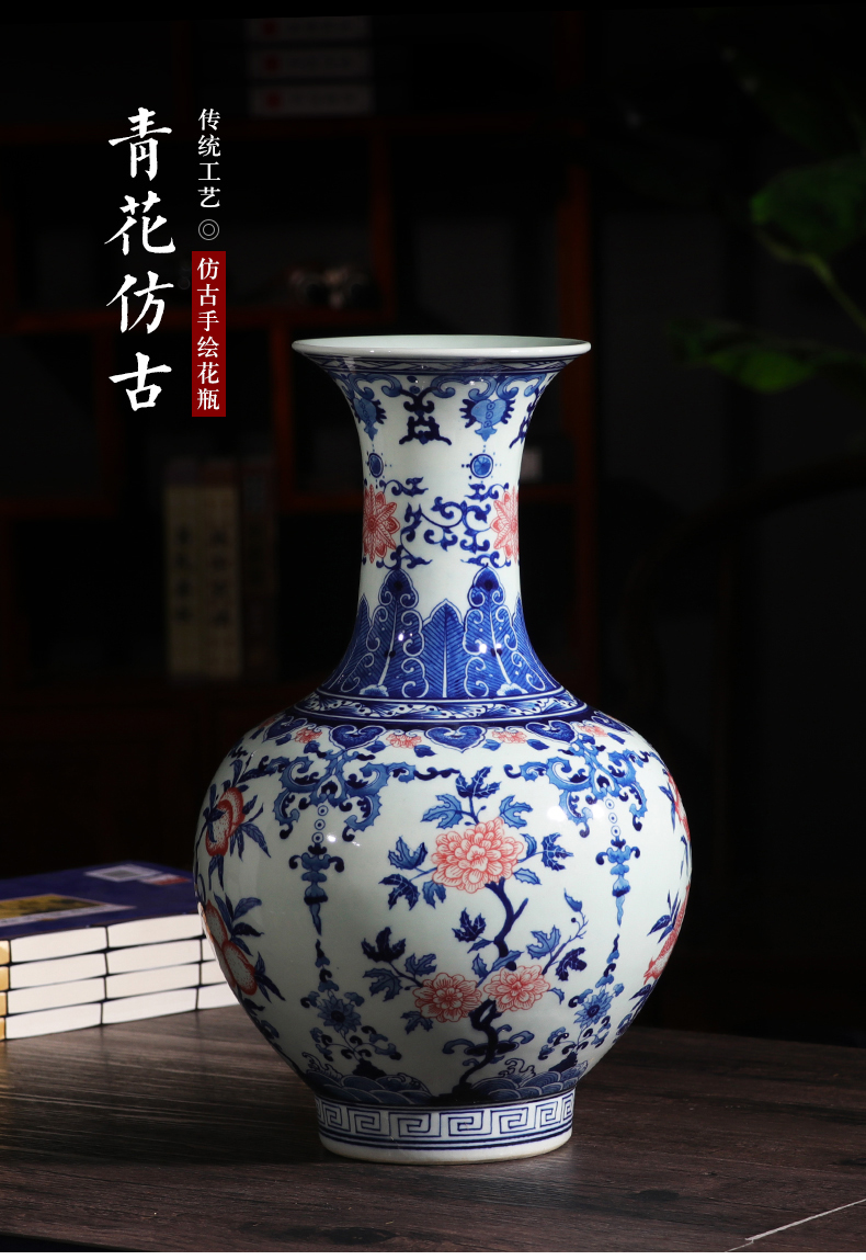 Jingdezhen ceramic vase furnishing articles flower arranging archaize sitting room both ears of blue and white porcelain vases, new Chinese style household decorations