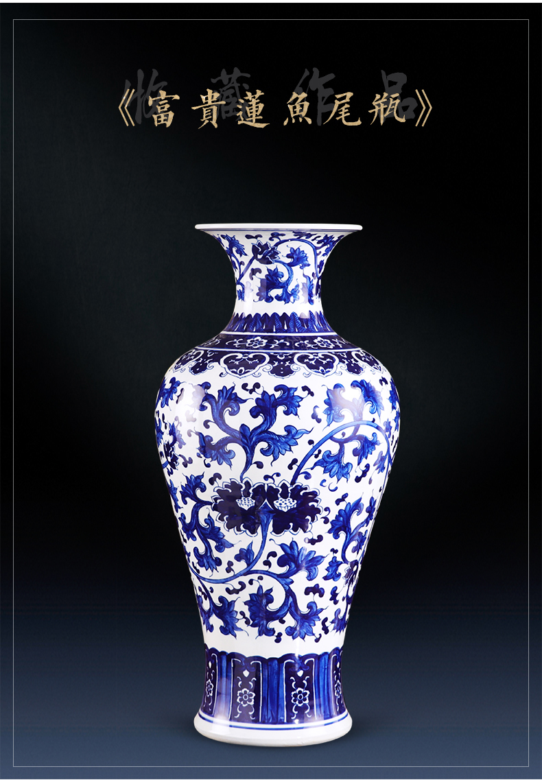 Jingdezhen ceramics furnishing articles flower arranging hand - made archaize sitting room of large blue and white porcelain vase Chinese style household decoration