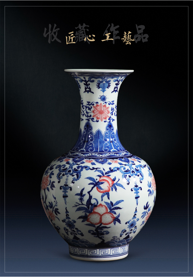 Jingdezhen ceramic vase furnishing articles flower arranging archaize sitting room both ears of blue and white porcelain vases, new Chinese style household decorations