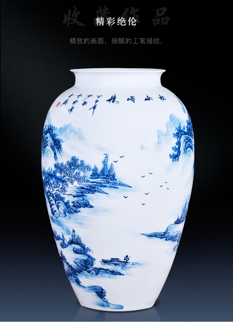 Jingdezhen ceramics hand - made large blue and white porcelain vase flower arranging furnishing articles of Chinese style living room home decoration decoration